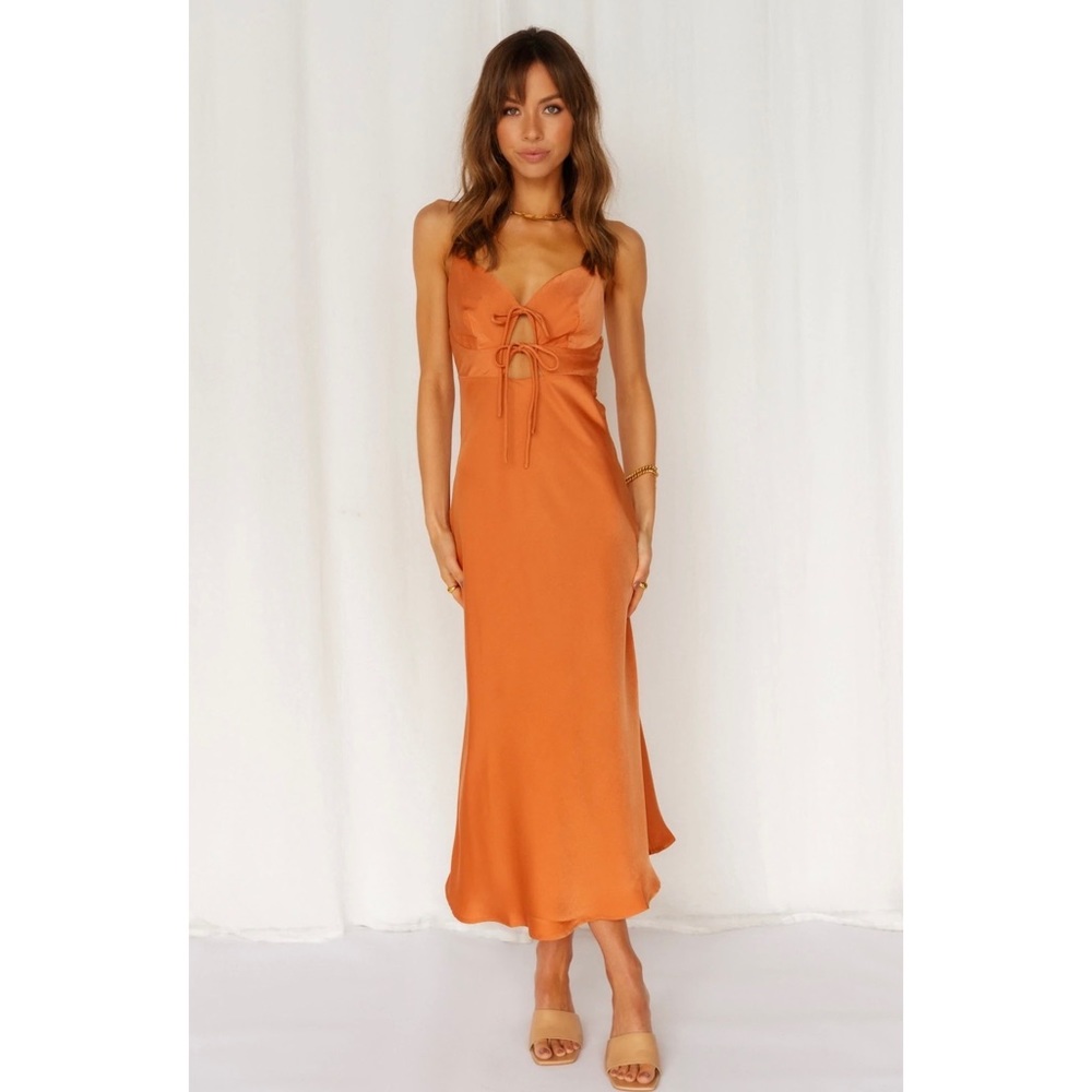 Hello Molly orange satin midi dress